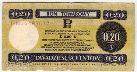 Bon Towarowy PeKaO - B28b - 20 Centów - 1979