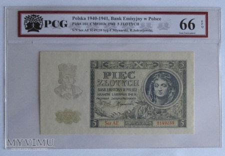 5 zlotych 1941 - Bank Emisyjny w Polsce GG