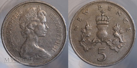 Wielka Brytania, 5 new pence 1968r.