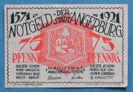 75 Pfennig 1921 - Angerburg Ostrp.- Węgorzewo