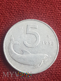 Włochy- 5 lirów 1953 r.