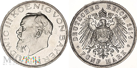 Bawaria - 5 marek 1914 D PROOF Ludwik III