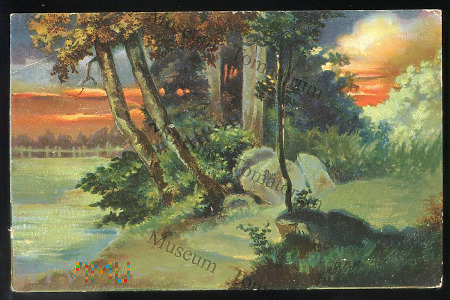 Widok wiejski nad jeziorem - 1906