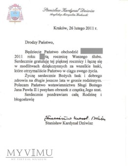 List od Kard. Stanisława Dziwisza