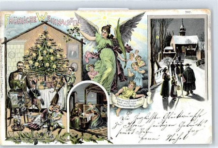 1900 r. Dziadek do orzechów anioł kościół choinka