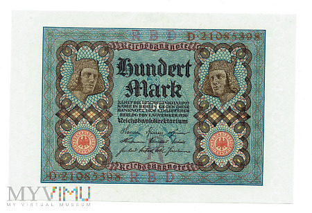 Niemcy - 100 marek, 1920r. UNC Parka