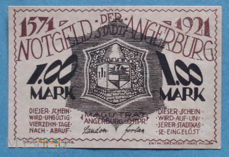 1 Mark 1921 - Angerburg Ostpr. - Węgorzewo