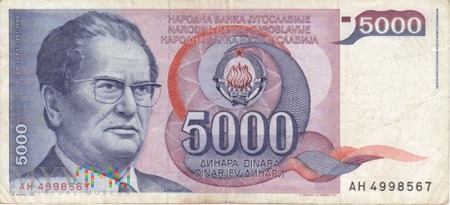 JUGOSŁAWIA 5000 DINARA 1985