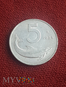 Włochy- 5 lirów 1954 r.