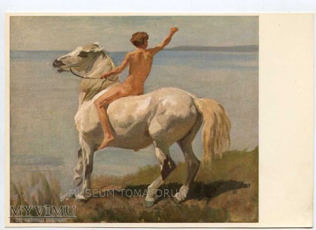 Duże zdjęcie Koller - Młodzieniec na siwku - Akt z koniem
