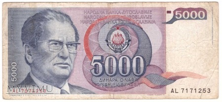 Jugosławia, 5000 dinarów 1985r.