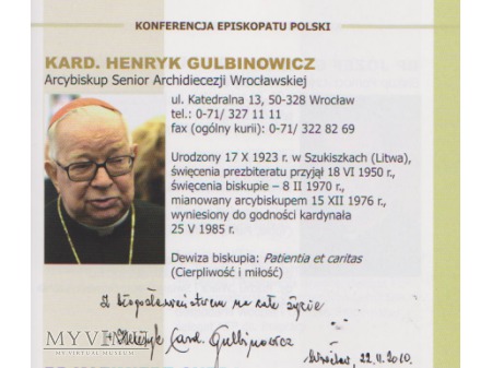 Autograf Kard. Henryka Gulbinowicza