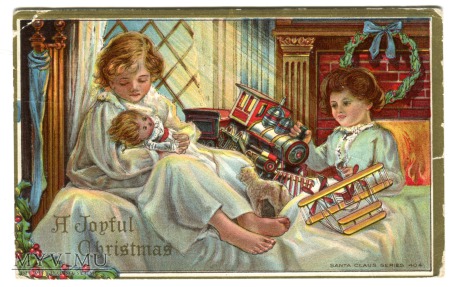 Duże zdjęcie 1914 dzieci i prezenty - aeroplan, lokomotywa