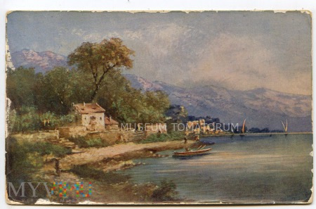 Widok wiejski nad jeziorem - 1909