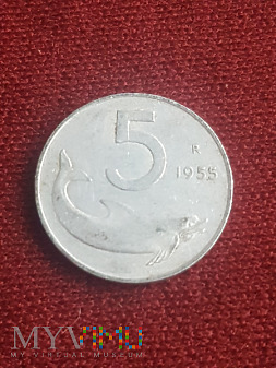 Włochy- 5 lirów 1955 r.
