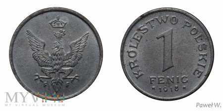 1918 1 fenig (stempel rewersu jak z 1917)