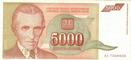 JUGOSŁAWIA 5000 DINARA 1993