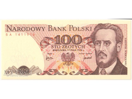 100 złotych 1976 rok seria BA