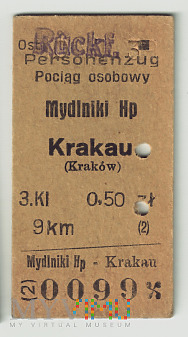 Bilet Mydlniki Hp - Krakau (Kraków) 1939 r.