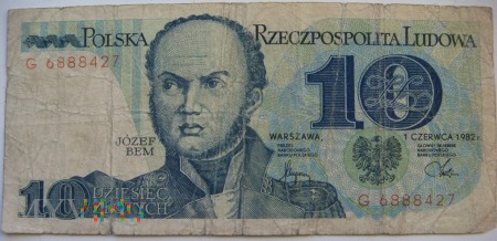 Duże zdjęcie 10 złotych. 1 czerwca 1982. Józef Bem