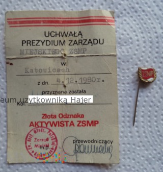 ZSMP Aktywista - legitymacja , odznaka - 1980