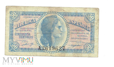 50 Céntimos, 1937r. - Hiszpania