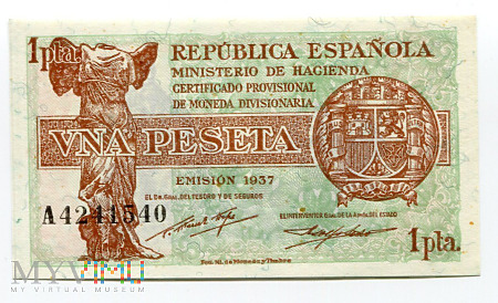 Hiszpania - 1 peseta, 1937r. UNC