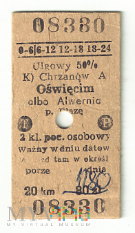 Bilet Chrzanów - Oświęcim, Alwernia p. Płaza