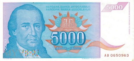 JUGOSŁAWIA 5000 DINARA 1994