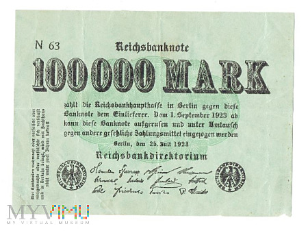 Duże zdjęcie Niemcy - 100.000 Mark 1923r.