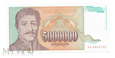 Jugosławia - 5 mln. dinara 1993r.