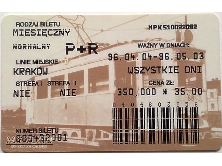 Duże zdjęcie Bilet MPK Kraków 16