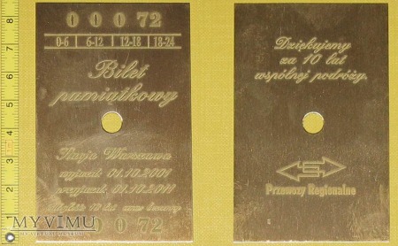 Medal kolejowy - przewozowy - pamiątkowy bilet PR
