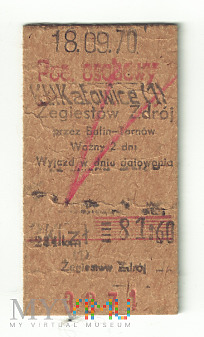 Bilet Katowice - Żegiestów Zdrój przez Balin 1970