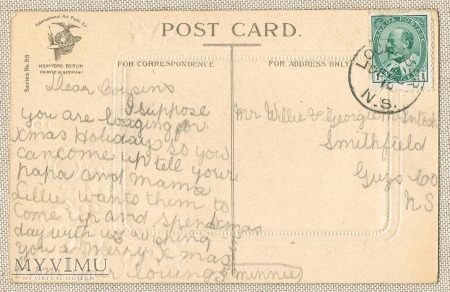 1910 Mikołaj w brązowym stroju dzieci prezenty