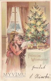 1901 Wesołych Świąt choinka jabłka orzechy dzieci