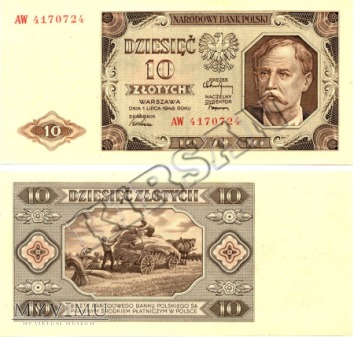 Duże zdjęcie Polski banknot 10 zlotych 1948 r