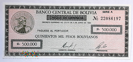 Boliwia 500 000 pesos 1984