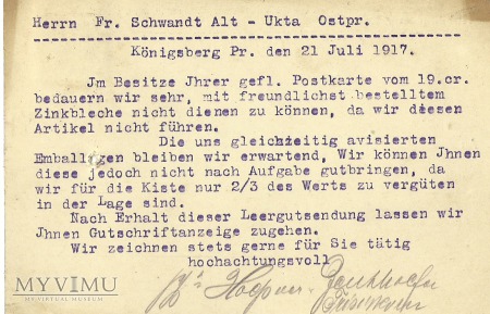 Hoepner & Zenthoefer Konigsberg 1917 r.