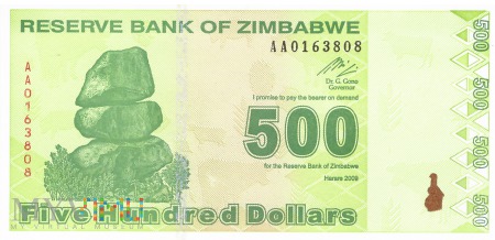 Zimbabwe - 500 dolarów (2009)