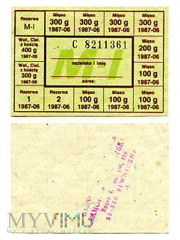 Duże zdjęcie Kartka żywnościowa M-I, czerwiec 1987 (C 8211361)