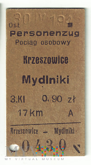 Bilet Krzeszowice - Mydlniki 1940