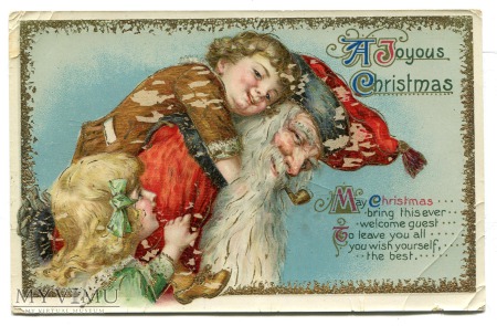 c. 1910 Święty Mikołaj z fajką litho pocztówka