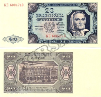 Polski banknot 20 zlotych 1948 r
