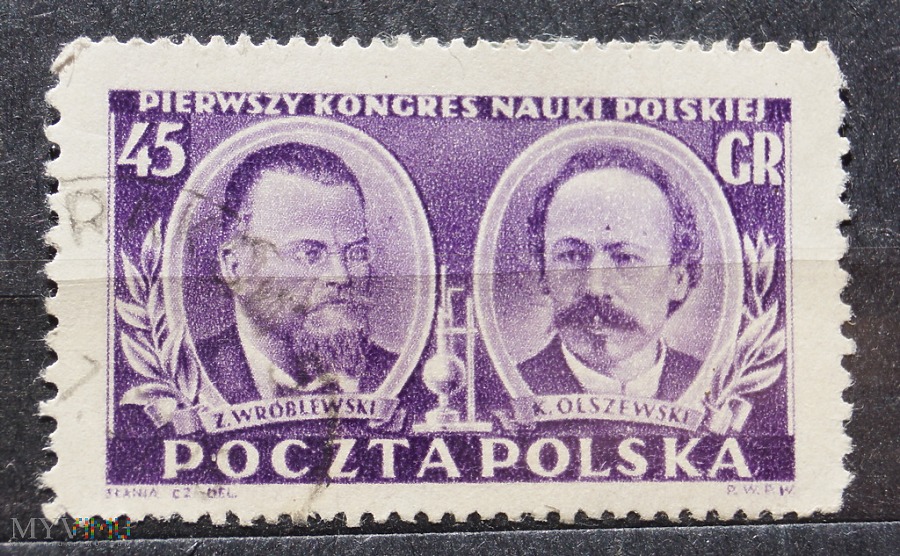 Польский з. Марка Polska 1882 Karol. Ученые Польши. Polska stamps Wroblewski. Ольшевские.