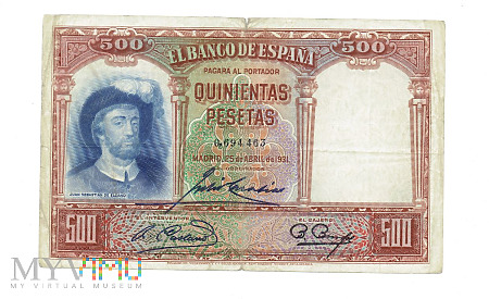 Hiszpania - 500 pesetas - 1931r.