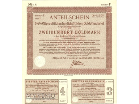 List zastawny - 200 Goldmark, Königsberg, 1935