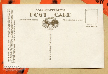 Marlene Dietrich Valentine's postcard 7123c