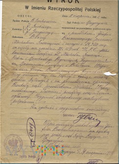 Odpis wyroku Sądu w Knyszynie.
