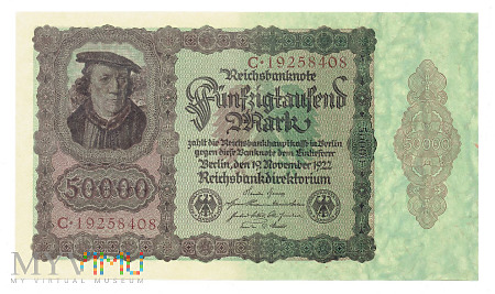 Duże zdjęcie Niemcy - 50 tys. mark, 1922r. UNC Typ II